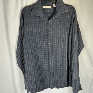 Perry Ellis Black w/ White Patterned Button Down Shirt Open Cuffs Size XLarge